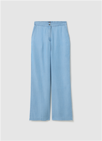 Denim Efektli Düz Kesim Mavi Pantolon