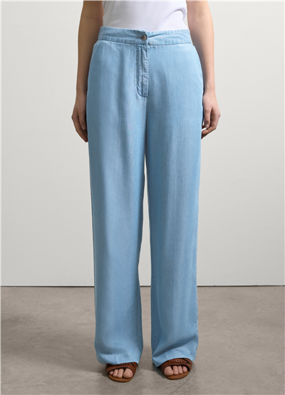 Denim Efektli Düz Kesim Mavi Pantolon