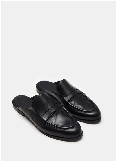 Deri Siyah Loafer Sabot