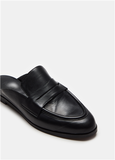 Deri Siyah Loafer Sabot