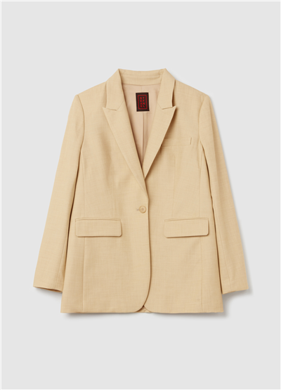 Dokuma Desenli Tek Düğmeli Bej Blazer