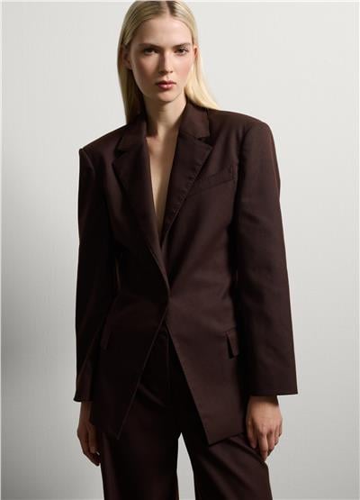 Düğmeli Kahverengi Slim Fit Blazer