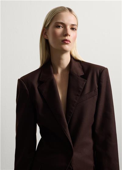 Düğmeli Kahverengi Slim Fit Blazer