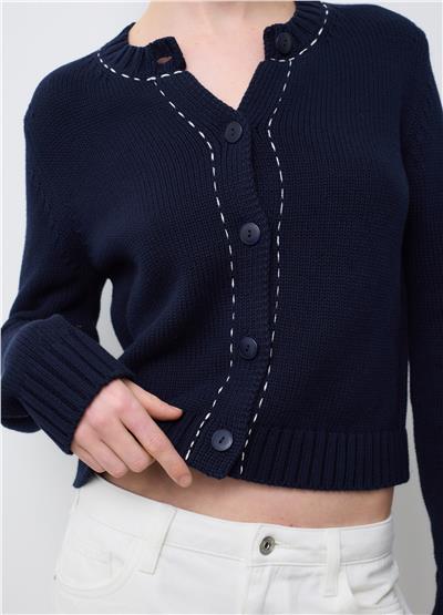 Düğmeli Normal Kesimli Lacivert Saf Pamuklu Hırka