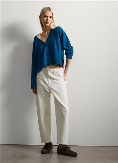 Düğmeli Koyu Mavi Saf Yün Hırka