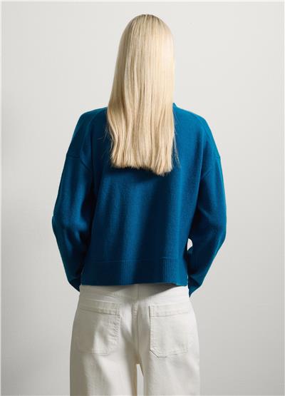 Düğmeli Koyu Mavi Saf Yün Hırka