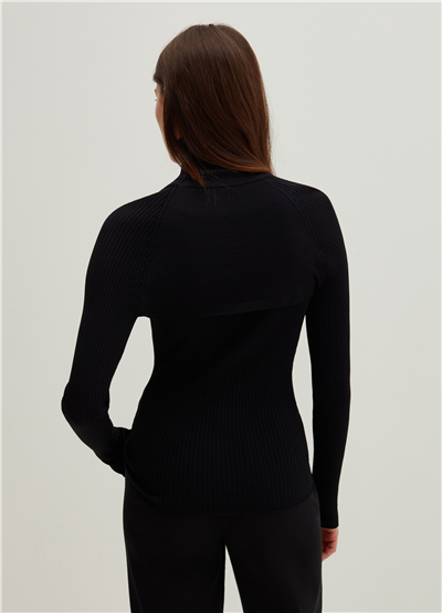 Düz Fitilli Şal Yaka Siyah Bolero