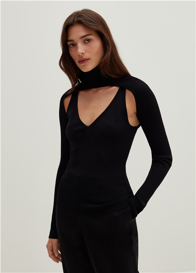 Düz Fitilli Şal Yaka Siyah Bolero