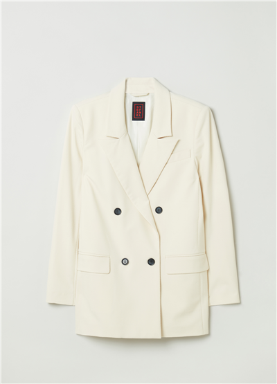 Düz Kesim Kırık Beyaz Kruvaze Blazer