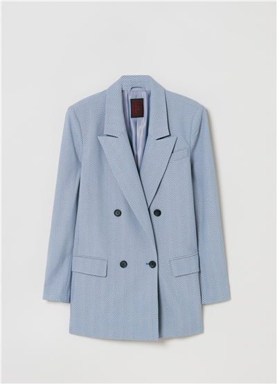 Düz Kesim Mavi Kruvaze Blazer