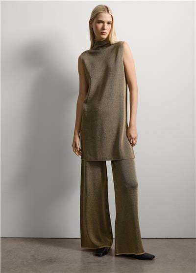 Elastik Bel Bantlı Geniş Lurex Pantolon