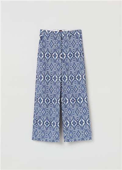Etnik Desenli Bol Paça Poplin Pantolon