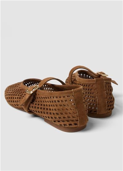 File Dokulu Kahverengi Hakiki Süet Deri Babetler