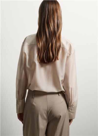 Fiyonklu Normal Kesim Bej Şeffaf Liyosel Gömlek