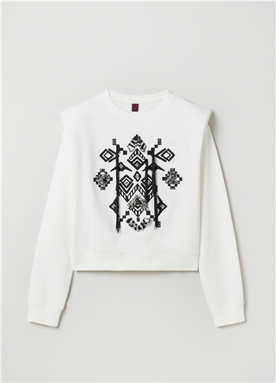 Geleneksel İşlemeli Bol Kesim Sweatshirt