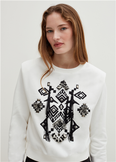 Geleneksel İşlemeli Bol Kesim Sweatshirt