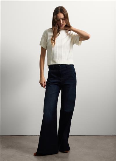 Bol Paça Koyu Mavi Kot Pantolon