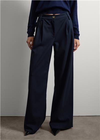Geniş Paça Mavi Streç Karışımlı Pantolon