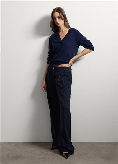 Geniş Paça Mavi Streç Karışımlı Pantolon