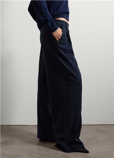Geniş Paça Mavi Streç Karışımlı Pantolon