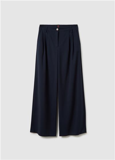 Geniş Paça Mavi Streç Karışımlı Pantolon
