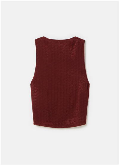 Geometrik Desenli Jakarlı Bordo Üst