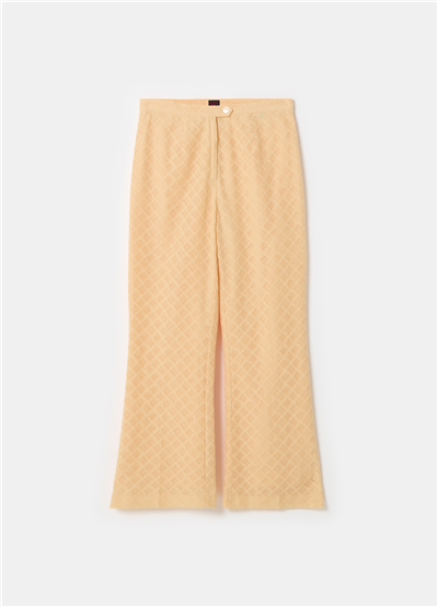 Geometrik Motifli Bol Paça Sarı Pantolon