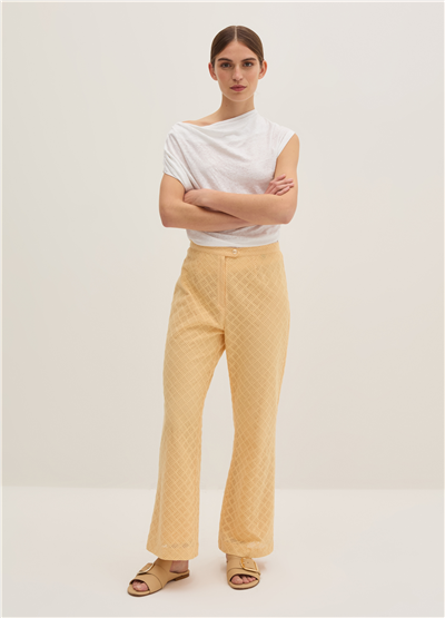 Geometrik Motifli Bol Paça Sarı Pantolon