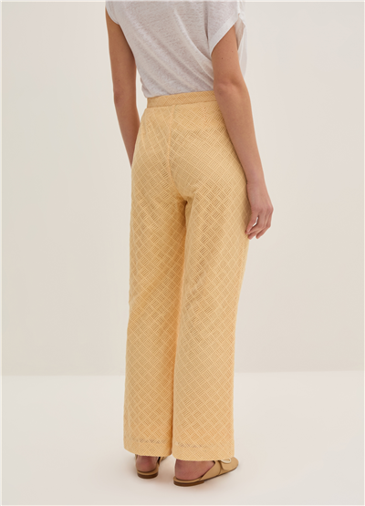 Geometrik Motifli Bol Paça Sarı Pantolon