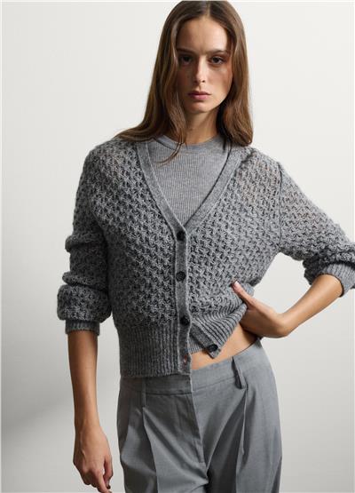 Gri Oversize Alpaka Karışımı Hırka
