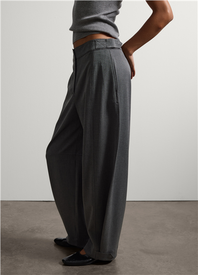 Gri Esnek Modal Viskon Yün Ve Kaşmir Karışımlı Slim Fit Kumaş Pantolon