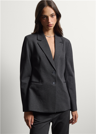 Gri Klasik Yaka Regular Fit Esnek Viskon Blazer Ceket