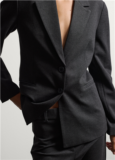Gri Klasik Yaka Regular Fit Esnek Viskon Blazer Ceket