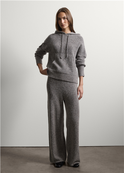 Gri Regular Fit Esnek Yün Ve Alpaka Kapüşonlu Sweatshirt