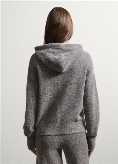 Gri Regular Fit Esnek Yün Ve Alpaka Kapüşonlu Sweatshirt