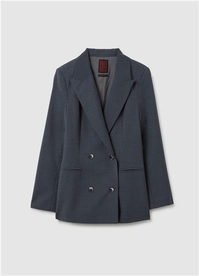 Gri yün karışımlı oversize blazer ceket