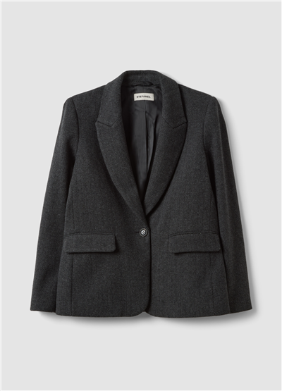 Gri Yün Ve Viskon Karışımlı Regular Fit Klasik Yaka Blazer Ceket