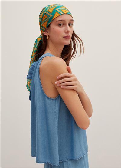 Halter Yaka Mavi Lyocell Atlet