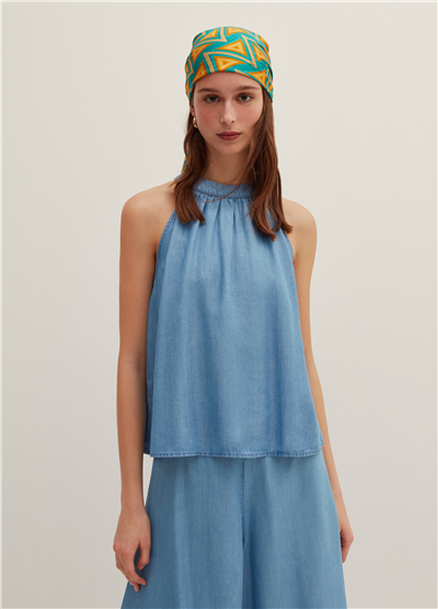 Halter Yaka Mavi Lyocell Atlet