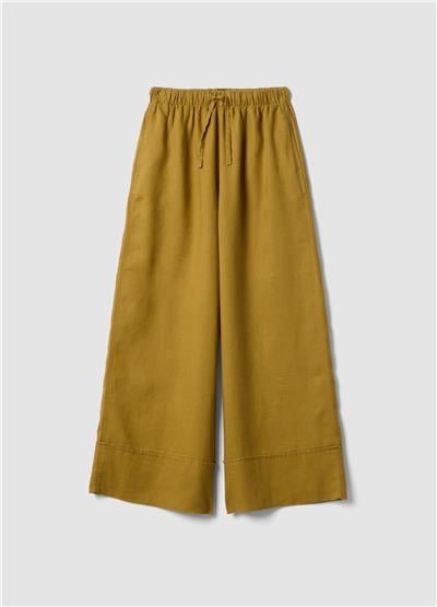 Hardal Sarısı Saf Keten Bol Paça Jogger Pantolon