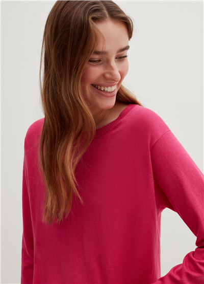 İpek Ve Pamuklu Oversize Pembe Kazak