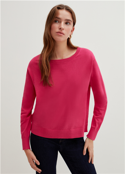 İpek Ve Pamuklu Oversize Pembe Kazak
