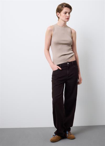 Işıltılı Slim Fit Bej Viskon Karışımlı Üst