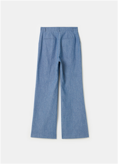 İspanyol Paça Denim Görünümlü Mavi Pantolon