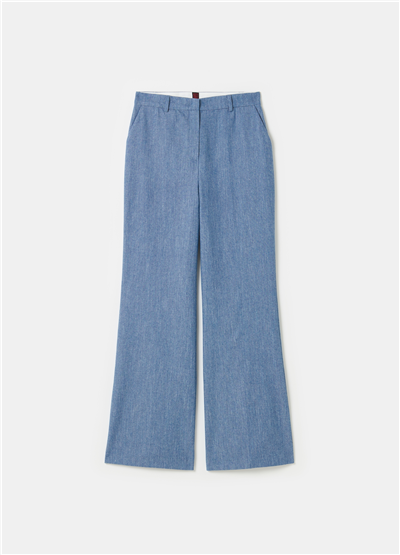İspanyol Paça Denim Görünümlü Mavi Pantolon