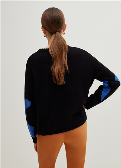 Jakar Desenli Hibiscus Motifli Oversize Kazak