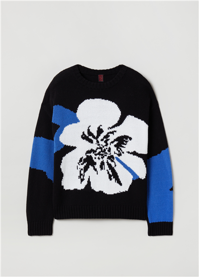 Jakar Desenli Hibiscus Motifli Oversize Kazak