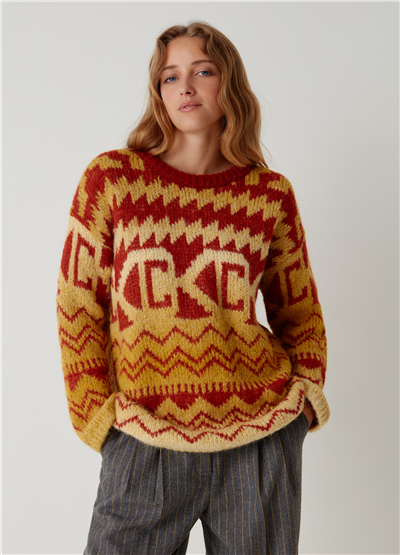 Jakar Desenli Oversize Kazak