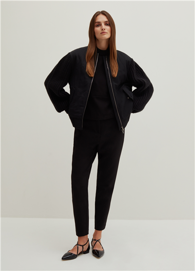 Jarse Kollu Oversize Siyah Bomber Ceket