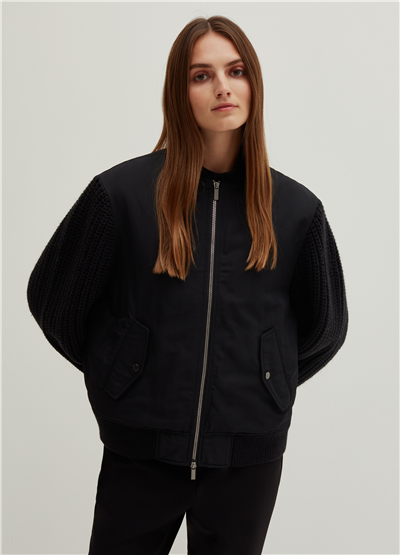 Jarse Kollu Oversize Siyah Bomber Ceket